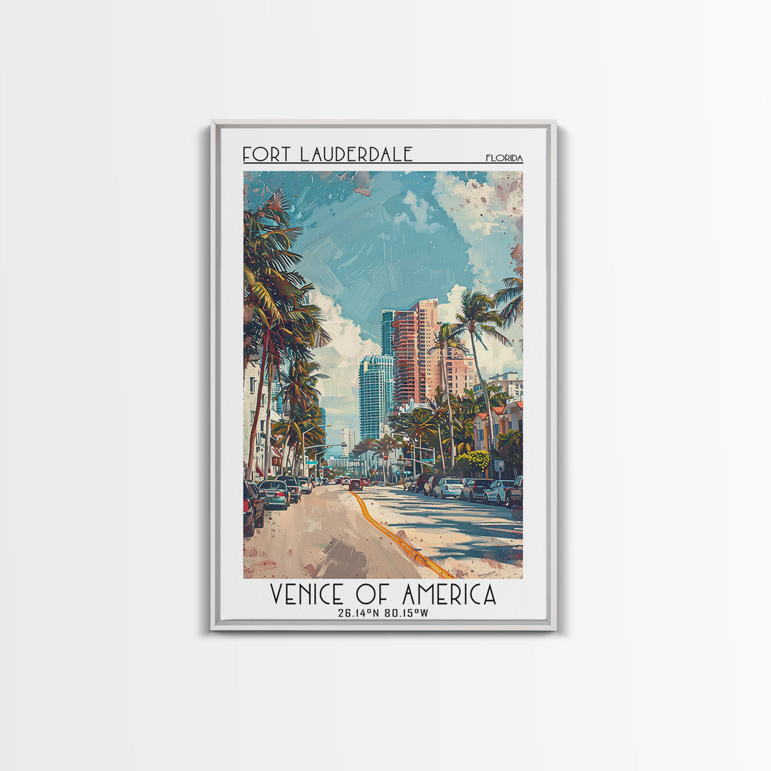 Fort Lauderdale Travel Poster, Framed Canvas Print, City Art Print, Travel Wall Art, Poster Art, Travel Art Print, Modern Wall Decor