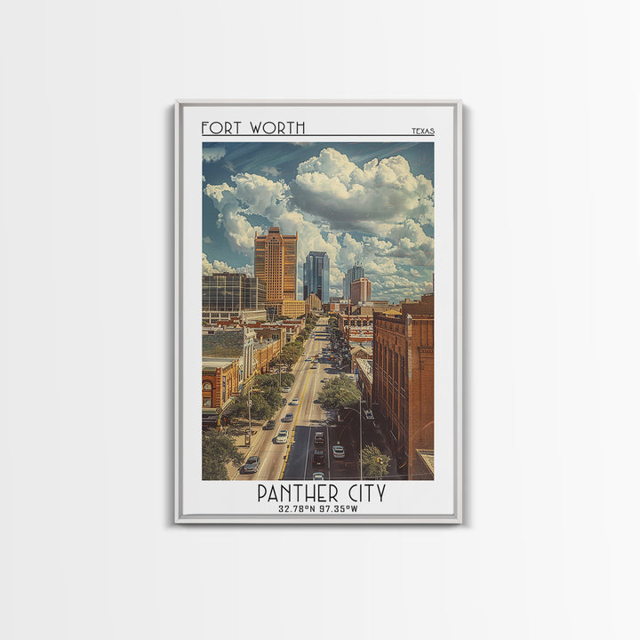 Fort Worth Travel Poster, Framed Canvas Print, Travel Wall Art, City Wall Art, Colorful Wall Art, City Illustration, Wanderlust Gift