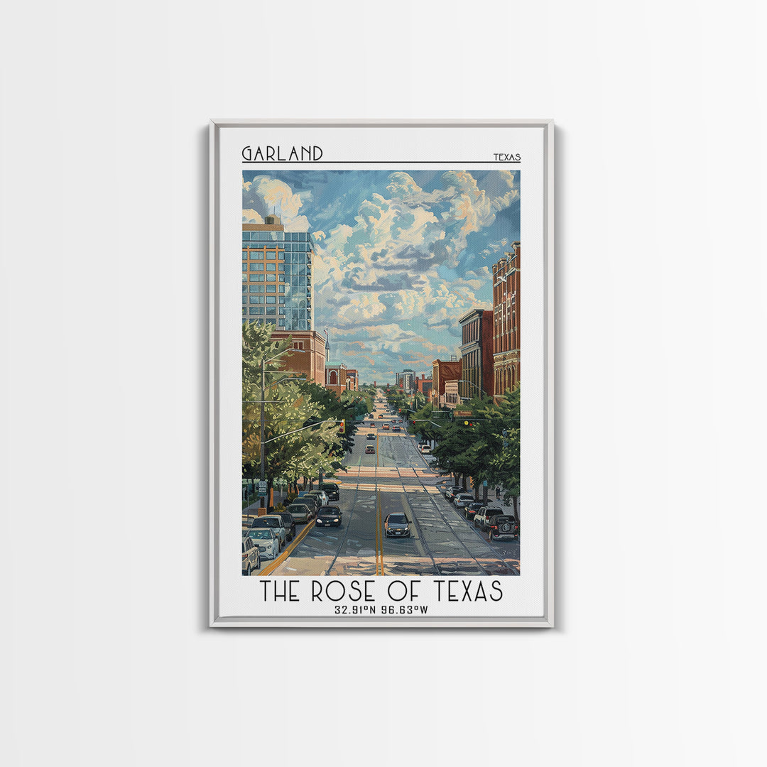 Garland Travel Poster, Framed Canvas Print, Retro Travel Poster, City Wall Art, Retro Travel Print, Travel Wall Decor, Landscape Art