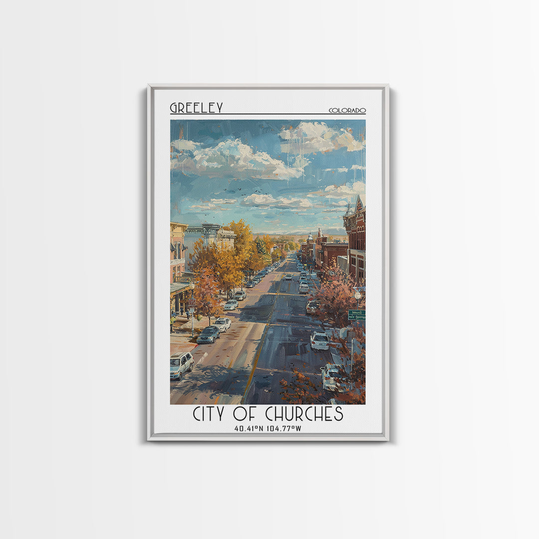 Greeley Travel Poster, Framed Canvas Print, Poster Print, Travel Wall Art, Vintage Travel, Living Room Wall Art, Vintage City Poster