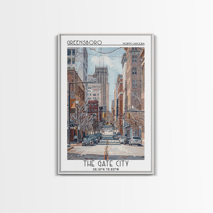 Greensboro Travel Poster, Framed Canvas Print, Retro Wall Art, Travel Print, Vintage Travel, Vintage Travel Print, City Illustration