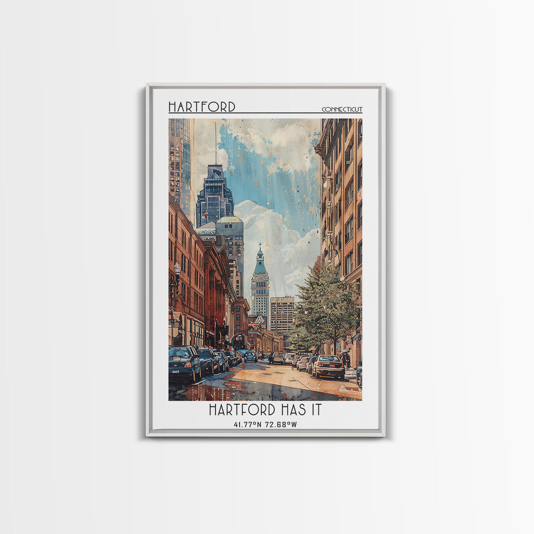 Hartford Travel Poster, Framed Canvas Print, Retro Travel Poster, City Wall Art, Vintage Travel Print, Poster Print, Wanderlust Gift