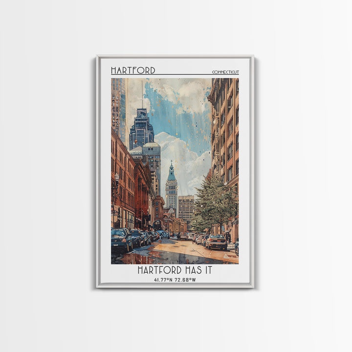 Hartford Travel Poster, Framed Canvas Print, Retro Travel Poster, City Wall Art, Vintage Travel Print, Poster Print, Wanderlust Gift