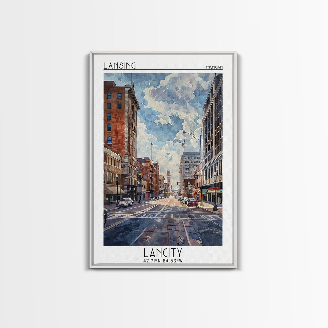 Lansing Travel Poster, Framed Canvas Print, Vintage Travel Print, City Wall Art, City Art Print, Retro Travel Print, Vintage Posters