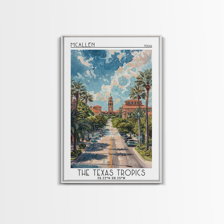McAllen Travel Poster, Framed Canvas Print, Retro Travel Poster, City Wall Art, Modern Wall Decor, Retro Wall Art, Colorful Wall Art