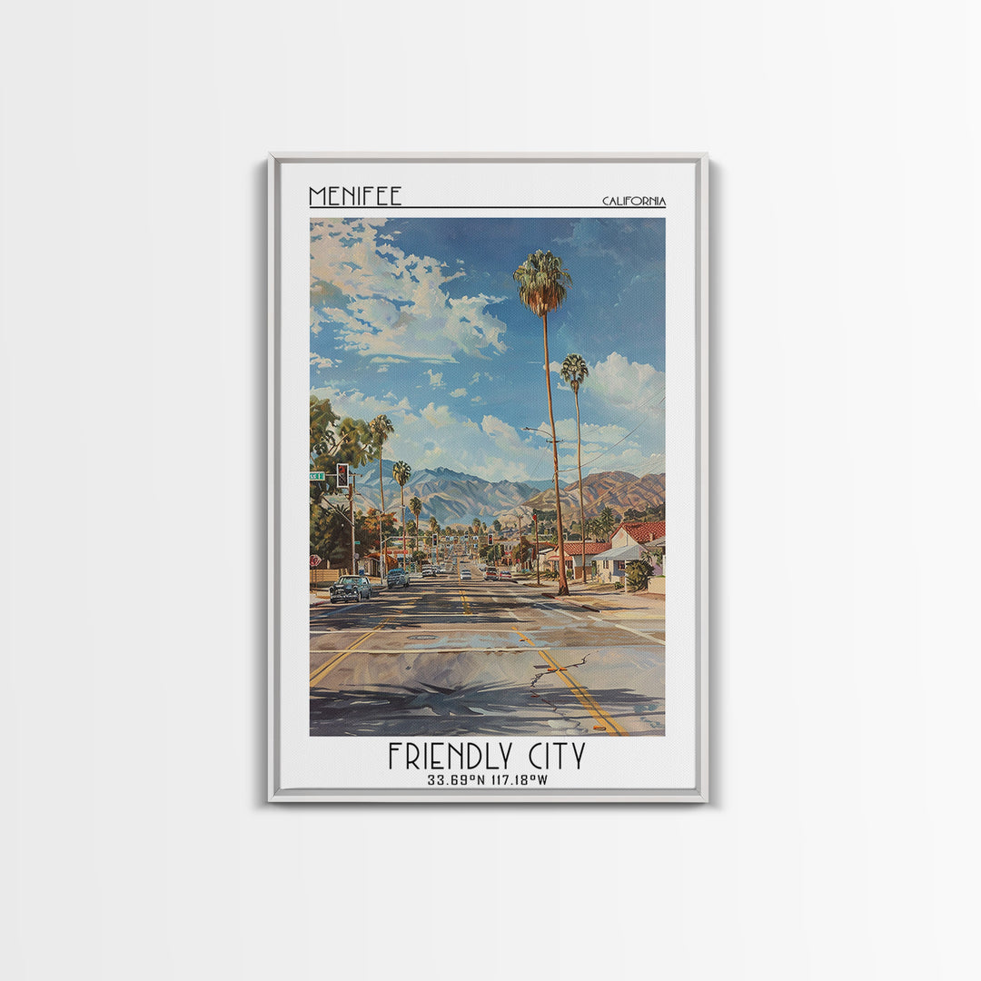 Menifee Travel Poster, Framed Canvas Print, Vintage Travel Print, City Wall Art, Vintage Poster, Vintage Posters, Retro Travel Print