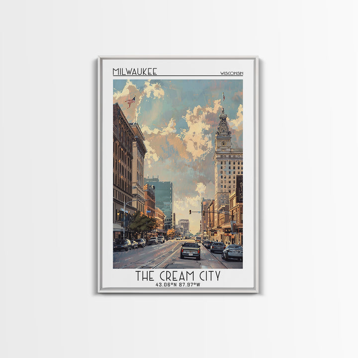 Milwaukee Travel Poster, Canvas Print, Travel Prints, Landscape Art, Wanderlust Gift, Colorful Wall Art, City Wall Art, Poster Print