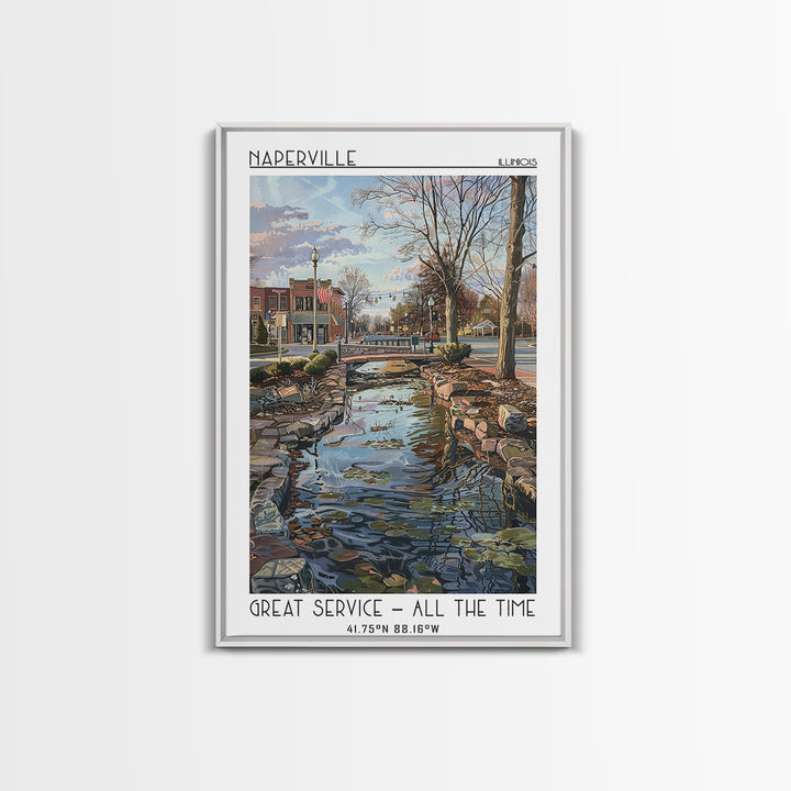 Naperville Travel Poster, Framed Canvas Print, Travel Wall Art, City Wall Art, Retro Travel Poster, Retro Travel Print, Travel Print