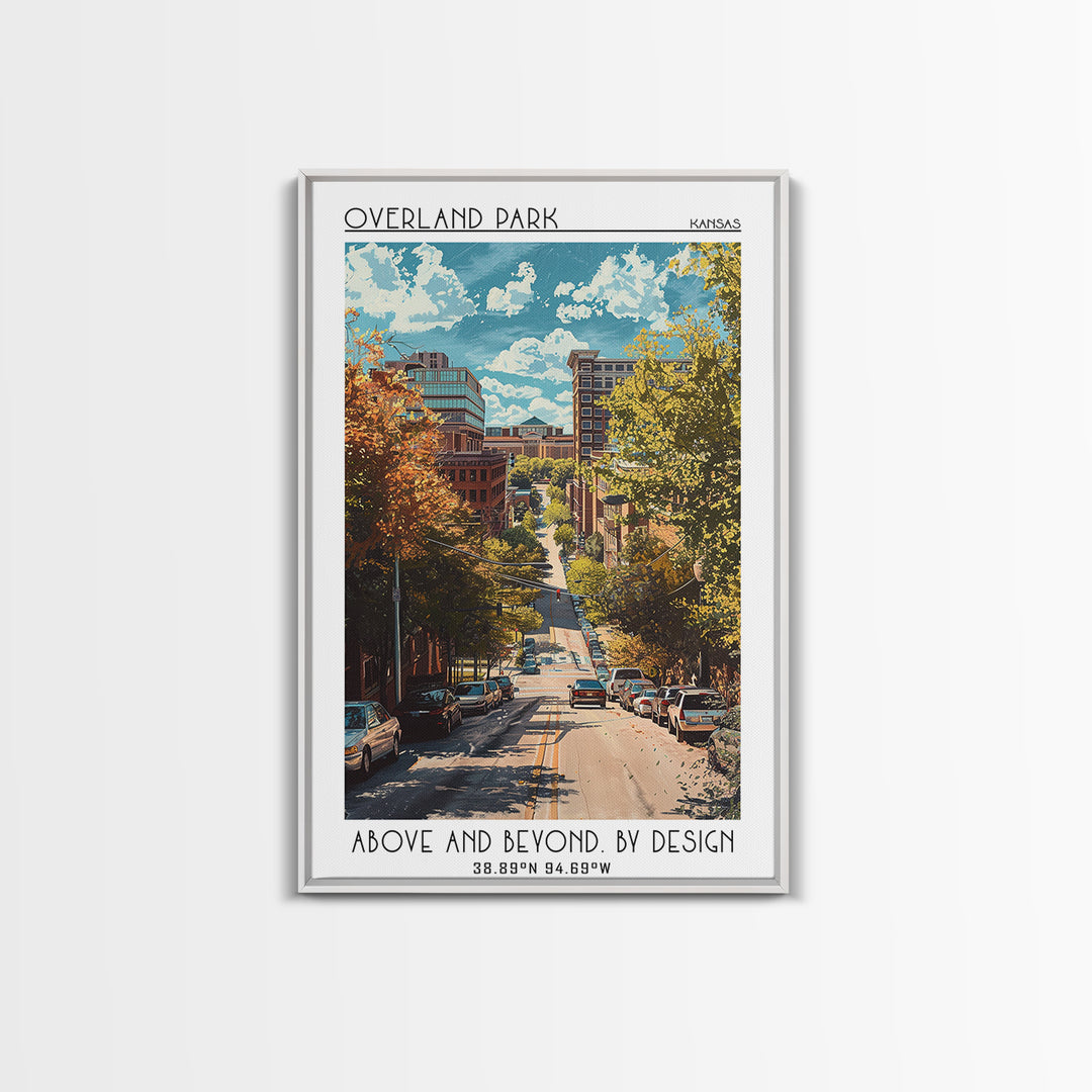 Overland Park Travel Poster, Framed Canvas Print, Travel Prints, Landscape Art, Retro Wall Art, City Art Print, Mid Century Wall Art