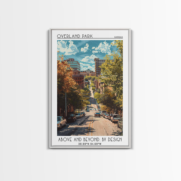 Overland Park Travel Poster, Framed Canvas Print, Travel Prints, Landscape Art, Retro Wall Art, City Art Print, Mid Century Wall Art