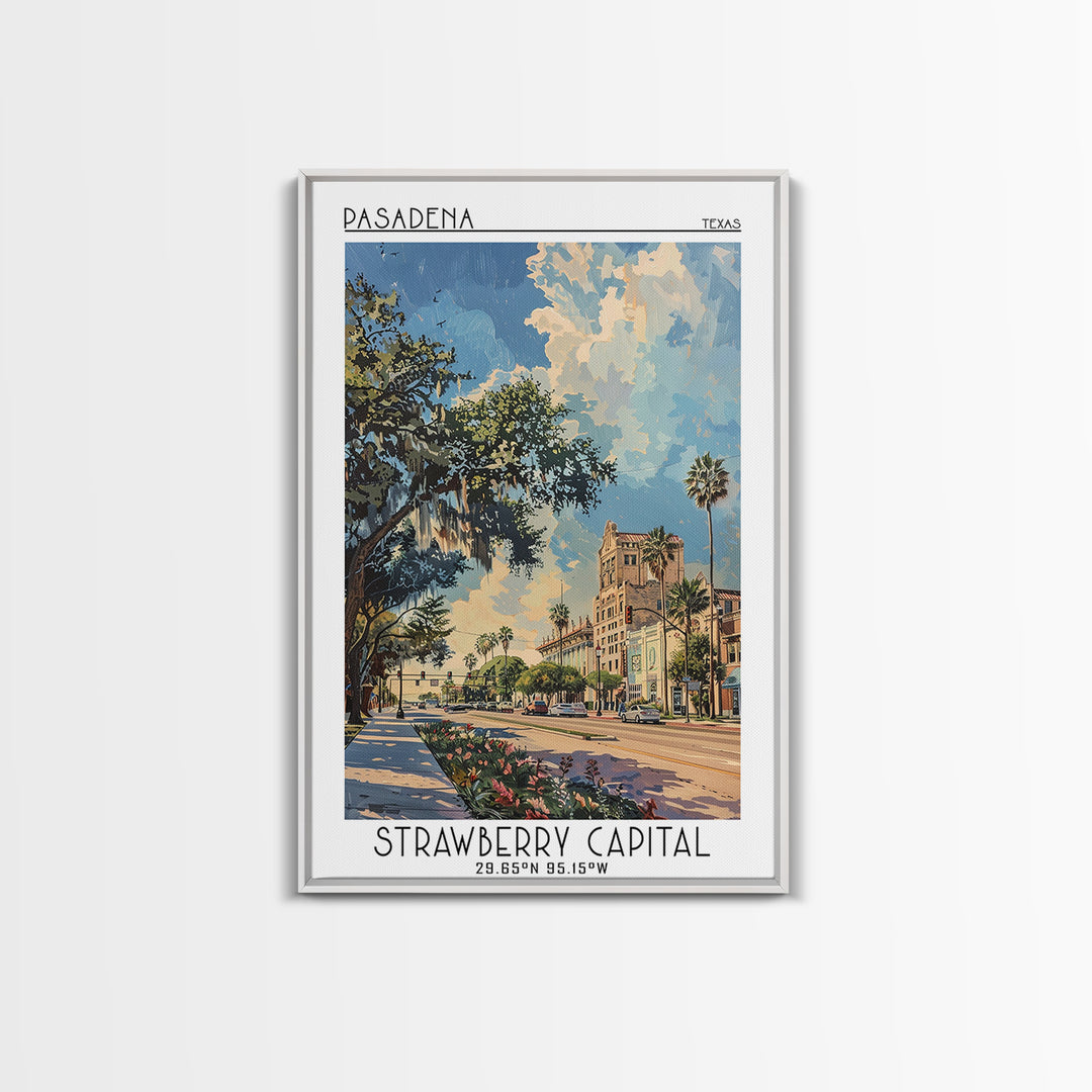 Pasadena Texas Travel Poster, Framed Canvas Print, Travel Prints, Landscape Art, Vintage City Poster, City Art Print, Fine Art Print
