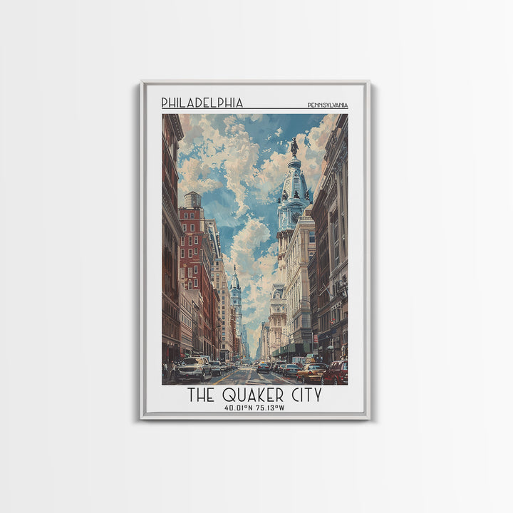 Philadelphia Travel Poster, Canvas Print, Retro Travel Poster, City Wall Art, Landscape Art, Watercolor Cityscape, Modern Wall Decor