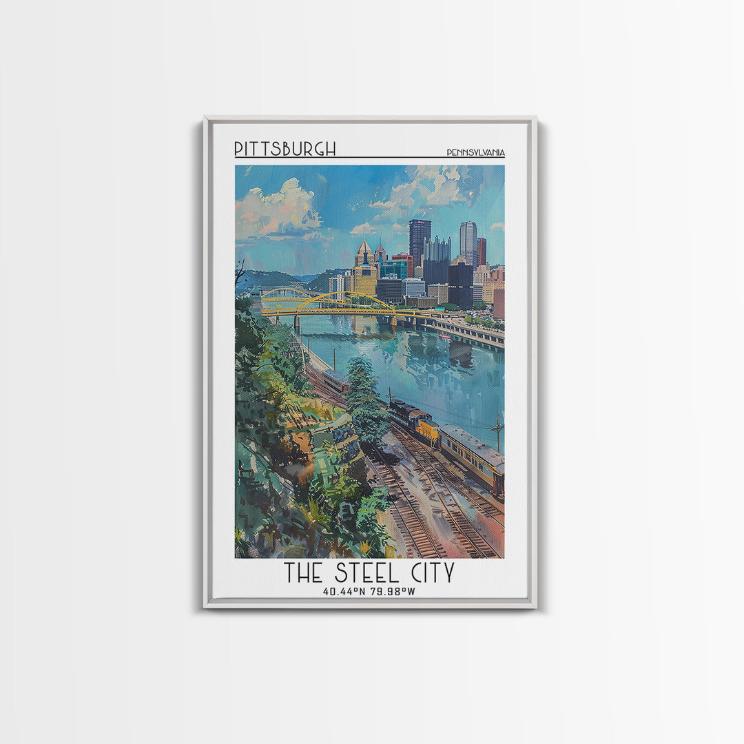 Pittsburgh Travel Poster, Canvas Print, Travel Wall Art, City Wall Art, Retro Travel Print, Retro Travel Poster, Vintage City Poster