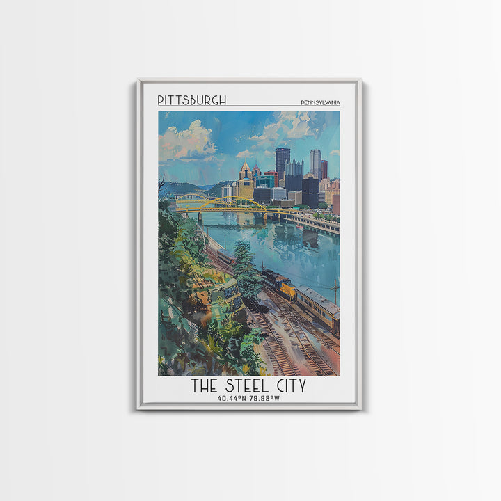 Pittsburgh Travel Poster, Canvas Print, Travel Wall Art, City Wall Art, Retro Travel Print, Retro Travel Poster, Vintage City Poster