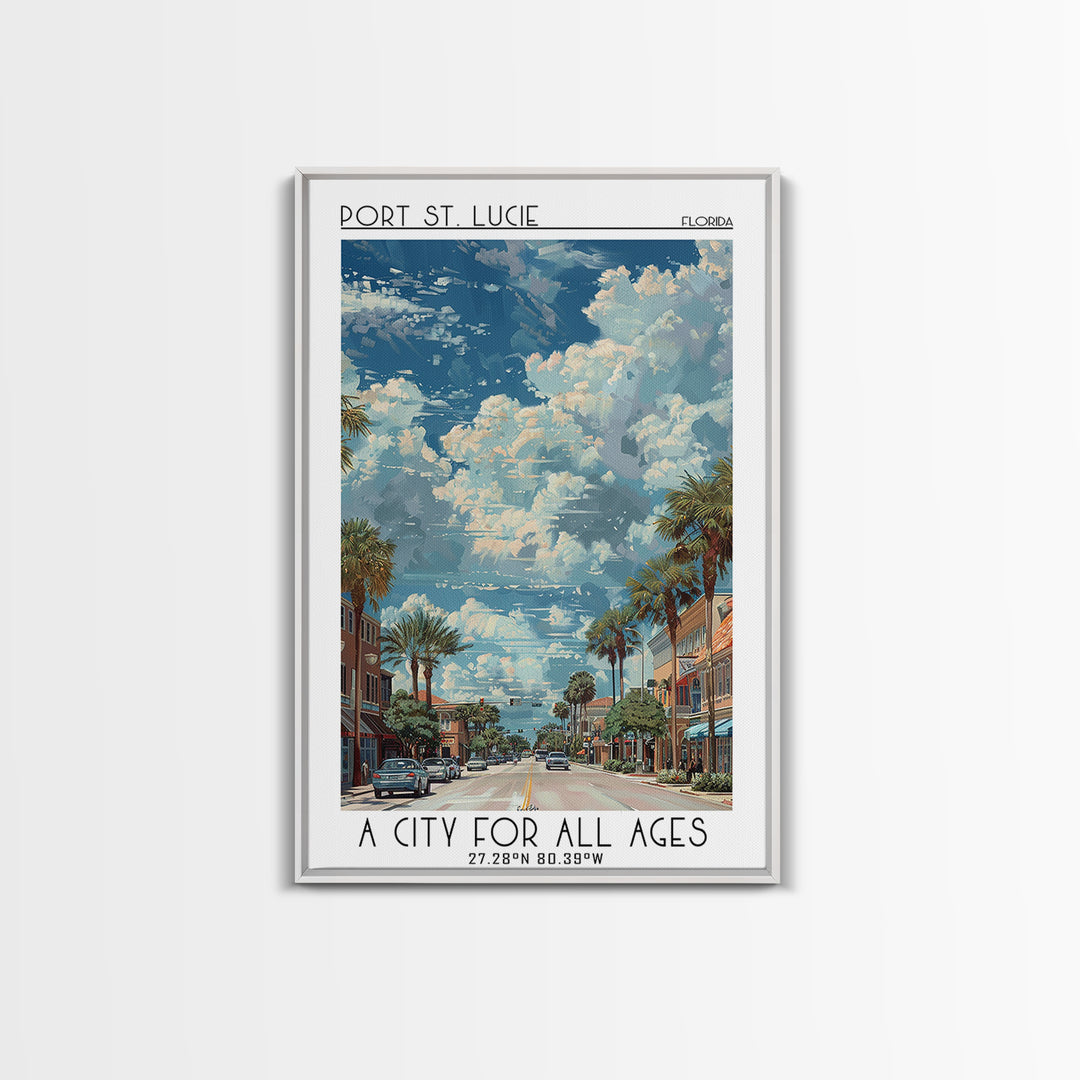 Port St Lucie Travel Poster, Framed Canvas Print, Vintage Travel Print, City Wall Art, Wall Art, Travel Prints, Living Room Wall Art