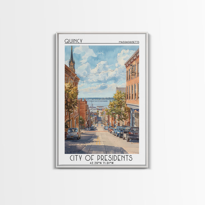 Quincy Travel Poster, Framed Canvas Print, City Travel Poster, Vintage City Poster, Travel Art Print, Landscape Art, Travel Wall Art