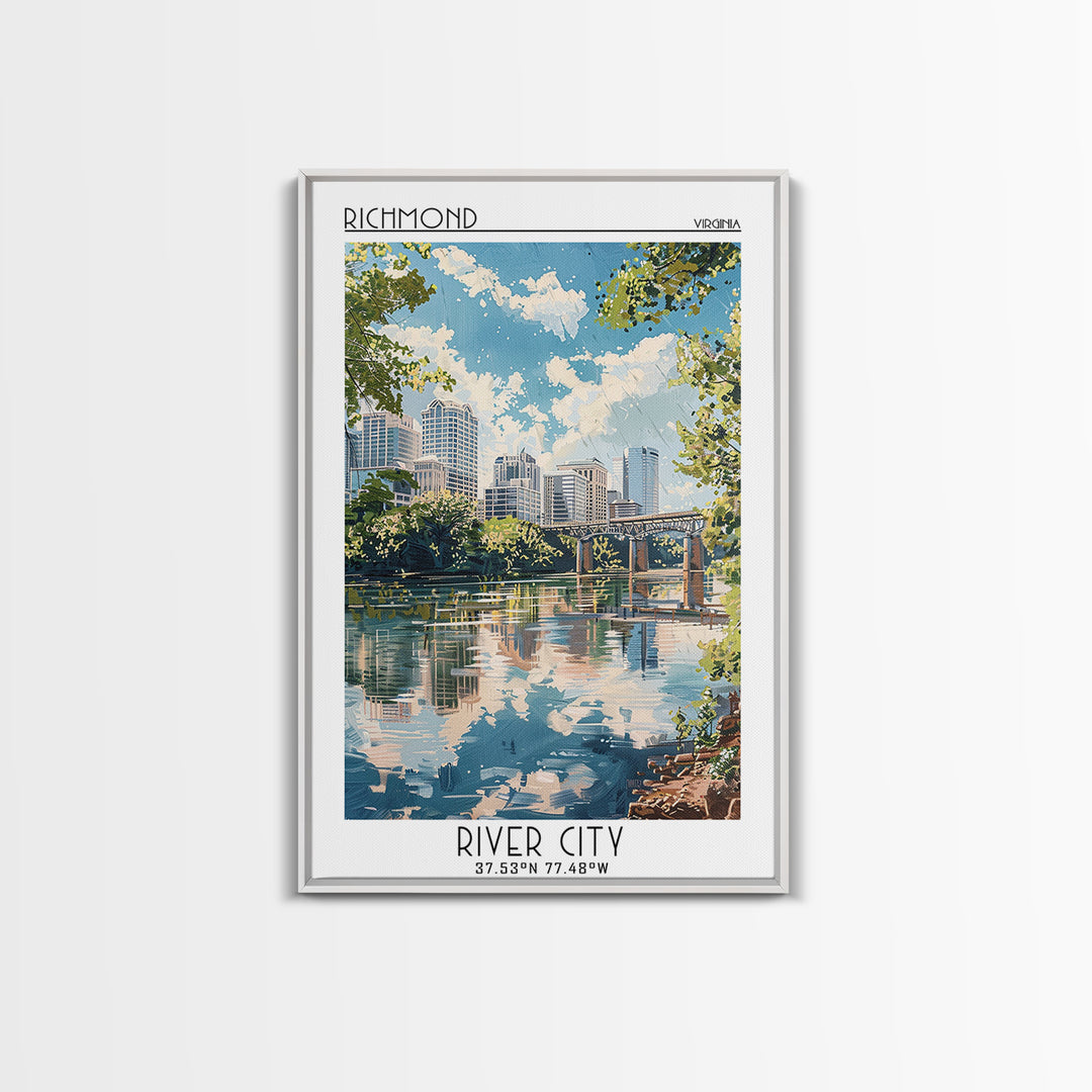 Richmond Virginia Travel Poster, Framed Canvas Print, Travel Prints, Landscape Art, Home Decor, Gallery Wall Set, City Travel Poster