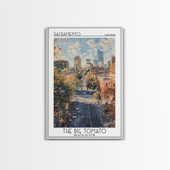 Sacramento Travel Poster, Framed Canvas Print, Travel Prints, Landscape Art, Fine Art Print, Retro Travel Print, Retro Travel Poster