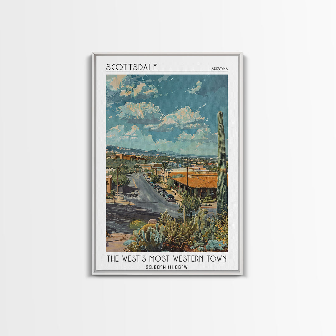 Scottsdale Travel Poster, Framed Canvas Print, City Art Print, Travel Wall Art, Vintage Poster, Gallery Wall Set, Vintage Travel Art