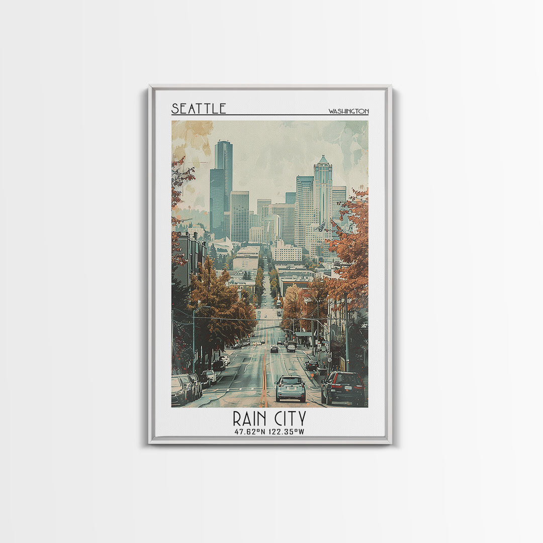 Seattle Travel Poster, Framed Canvas Print, Travel Wall Decor, Minimalist Poster, Landscape Art, Travel Posters, Retro Travel Poster