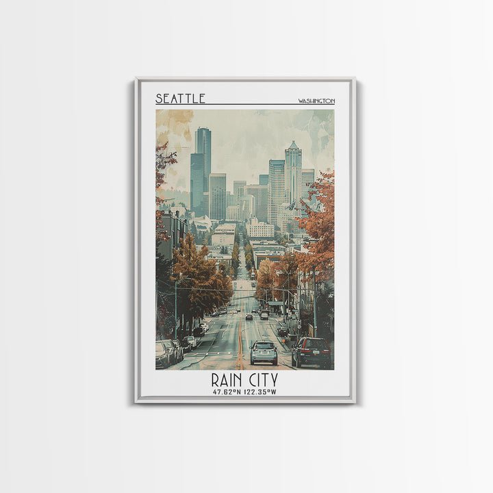 Seattle Travel Poster, Framed Canvas Print, Travel Wall Decor, Minimalist Poster, Landscape Art, Travel Posters, Retro Travel Poster