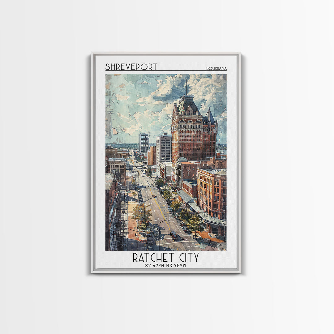 Shreveport Travel Poster, Framed Canvas Print, Retro Travel Poster, City Wall Art, Travel Art Print, Travel Decor, Minimalist Poster