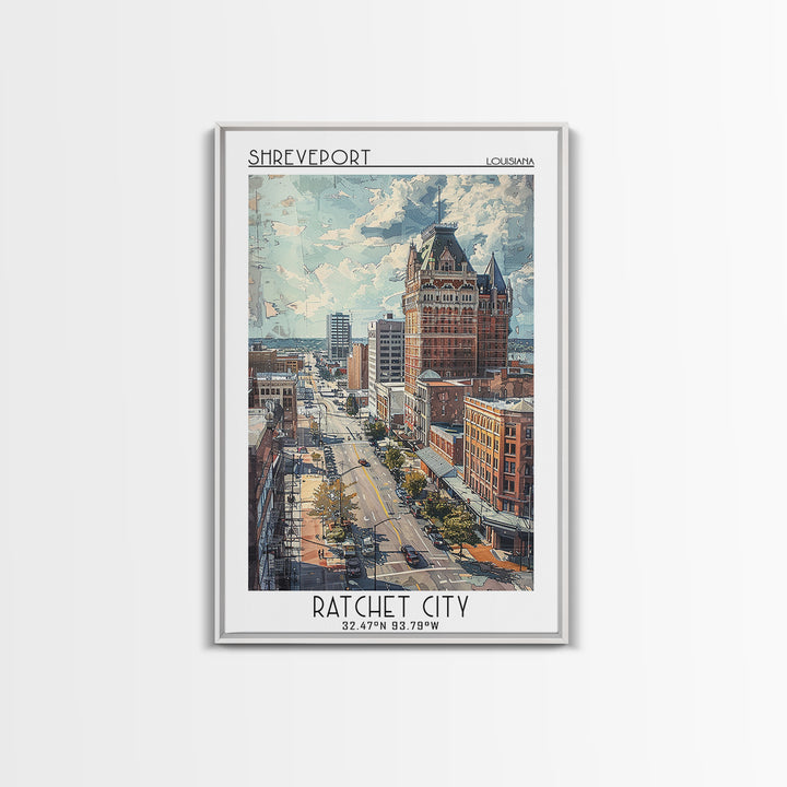 Shreveport Travel Poster, Framed Canvas Print, Retro Travel Poster, City Wall Art, Travel Art Print, Travel Decor, Minimalist Poster