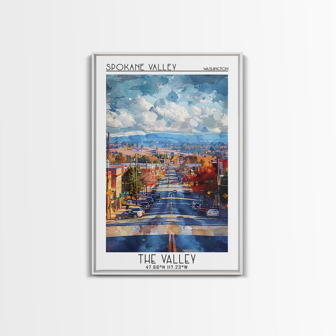 Spokane Valley Travel Poster, Canvas Print, Travel Wall Decor, Minimalist Poster, Living Room Wall Art, City Art Print, Travel Print