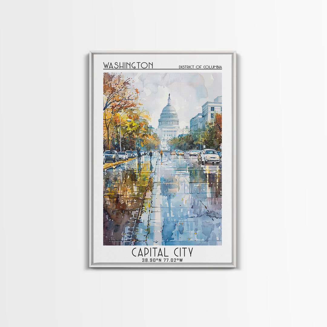 Washington Travel Poster, Framed Canvas Print, City Travel Poster, Travel Wall Art, Home Decor, Fine Art Print, Mid Century Wall Art