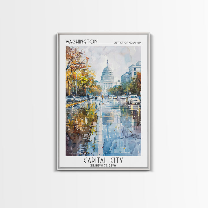 Washington Travel Poster, Framed Canvas Print, City Travel Poster, Travel Wall Art, Home Decor, Fine Art Print, Mid Century Wall Art