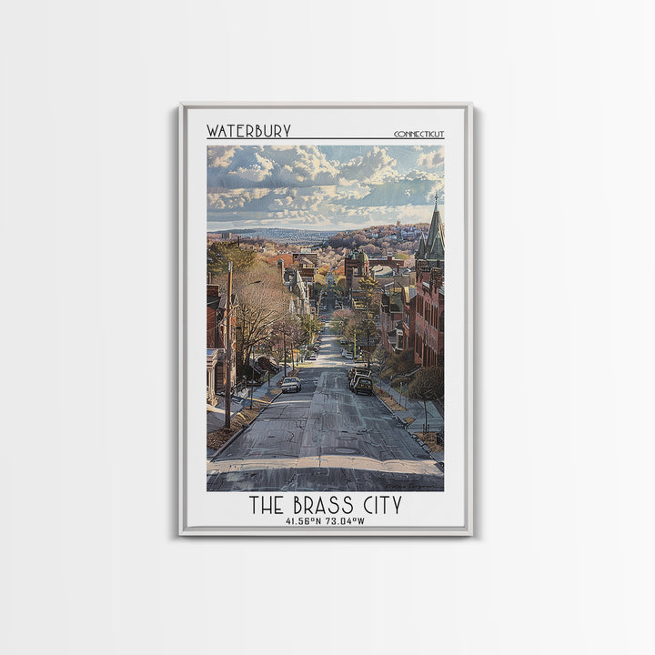 Waterbury Travel Poster, Framed Canvas Print, City Art Print, Travel Wall Art, Gallery Wall Set, Landscape Art, Living Room Wall Art
