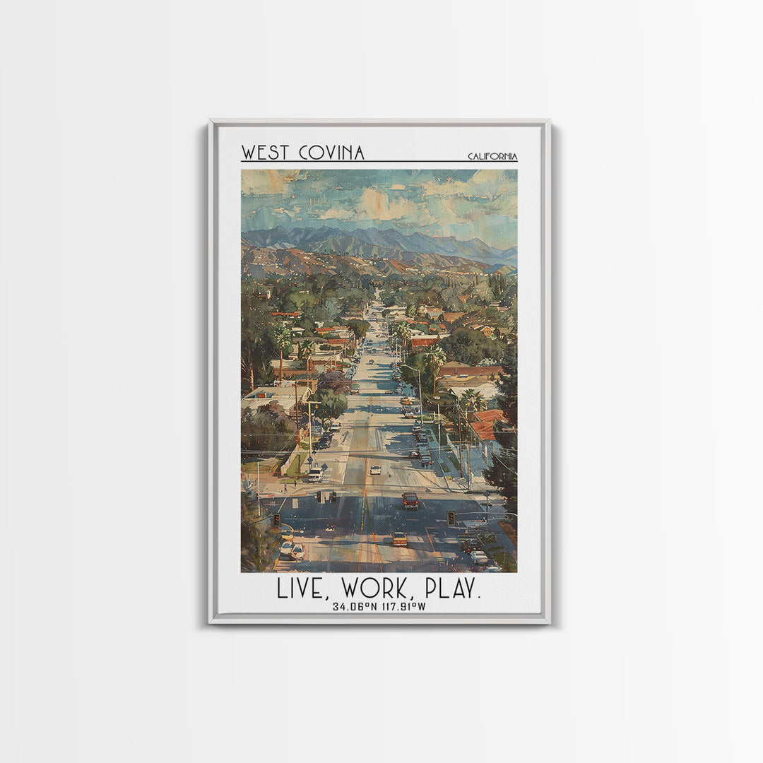 West Covina Travel Poster, Canvas Print, City Travel Poster, Travel Wall Decor, Retro Travel Print, Fine Art Print, Travel Art Print
