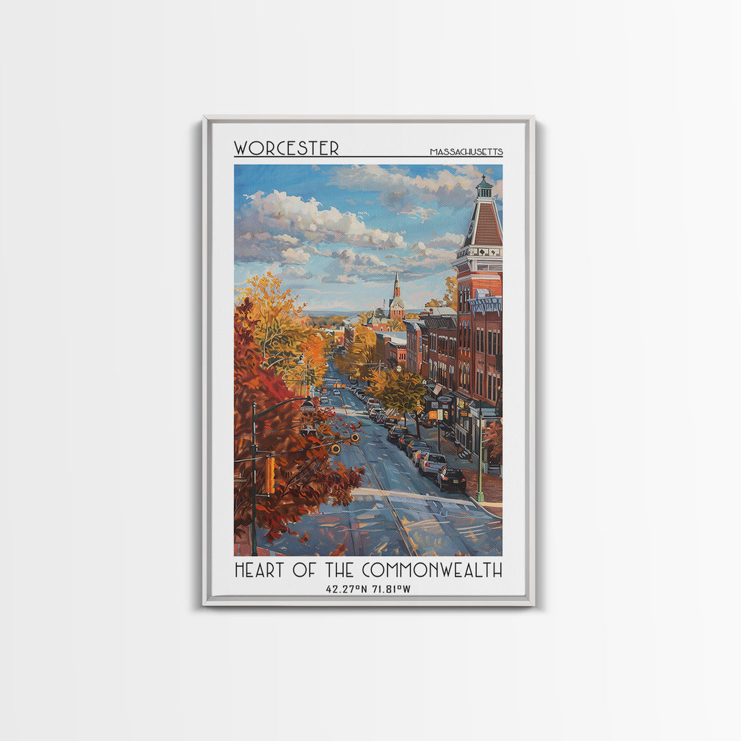 Worcester Travel Poster, Canvas Print, City Art Print, Travel Wall Art, Mid Century Wall Art, Gallery Wall Set, Living Room Wall Art