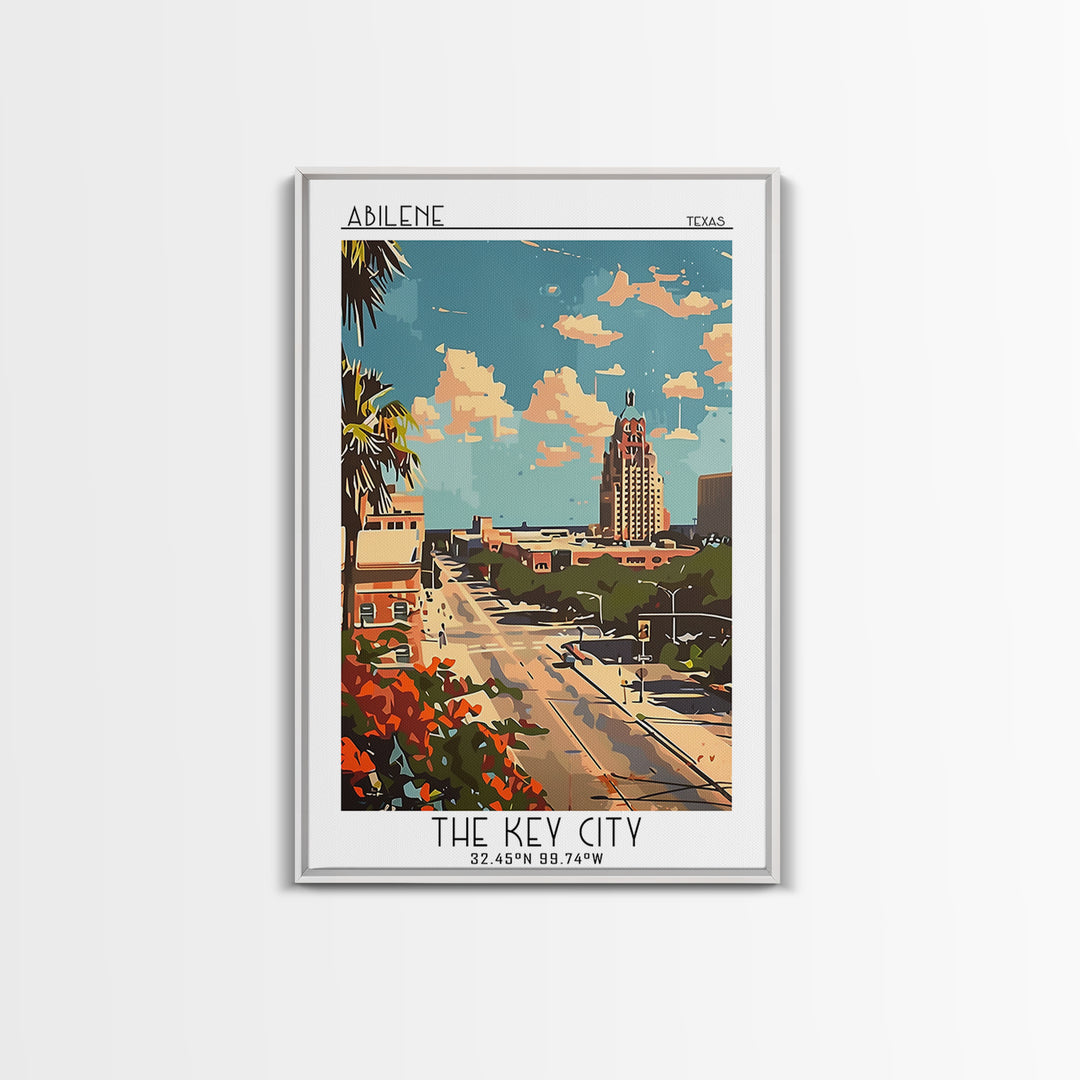 Abilene Travel Poster, Framed Canvas Print, Travel Wall Decor, Minimalist Poster, Travel Prints, Mid Century Wall Art, City Wall Art