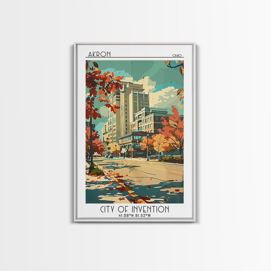 Akron Travel Poster, Framed Canvas Print, Travel Wall Decor, Minimalist Poster, Living Room Wall Art, Travel Posters, Fine Art Print