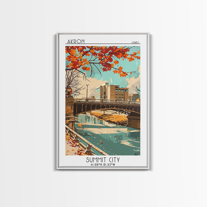 Akron Ohio Travel Poster, Framed Canvas Print, Retro Wall Art, Travel Print, Vintage Travel Print, Vintage City Poster, Poster Print