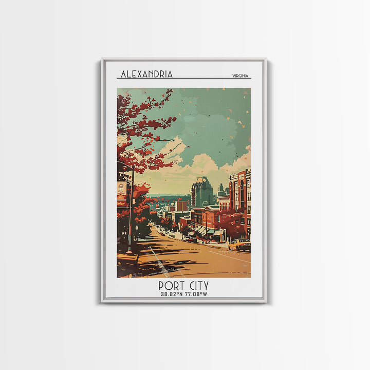 Alexandria Virginia Travel Poster, Framed Canvas Print, City Travel Poster, Travel Wall Decor, Mid Century Wall Art, Travel Wall Art