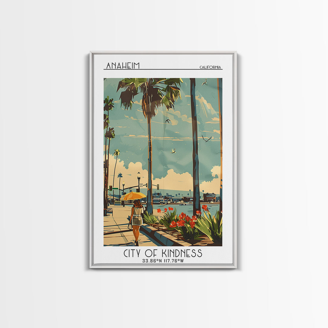 Anaheim California Travel Poster, Framed Canvas Print, Vintage Travel Print, City Wall Art, City Travel Poster, Mid Century Wall Art