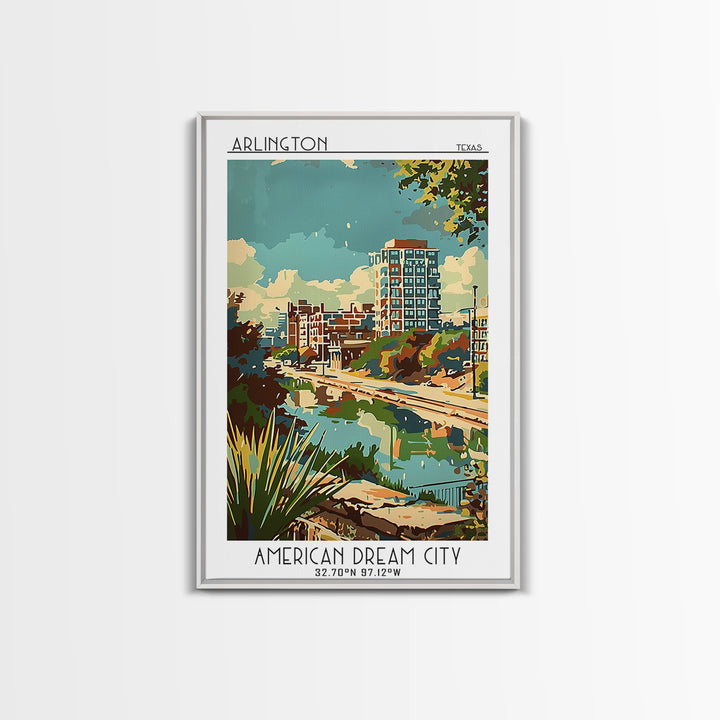 Arlington Texas Travel Poster, Framed Canvas Print, Poster Print, Travel Wall Art, Retro Travel Poster, Travel Print, Retro Wall Art