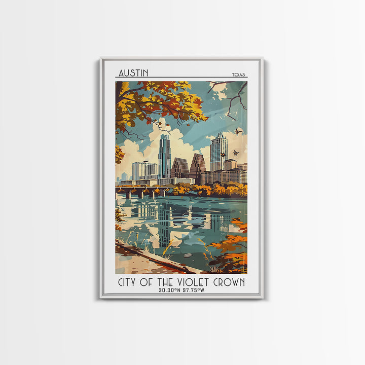 Austin Texas Travel Poster, Framed Canvas Print, City Travel Poster, Vintage City Poster, City Art Print, Poster Art, Vintage Poster