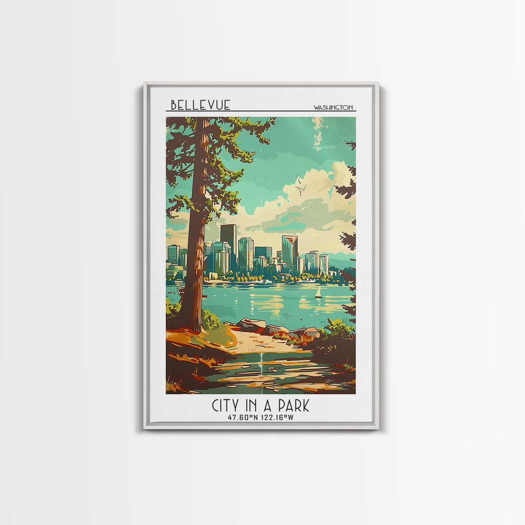 Bellevue Washington Travel Poster, Framed Canvas Print, Travel Art Print, Modern Wall Decor, Poster Print, Poster Art, Landscape Art