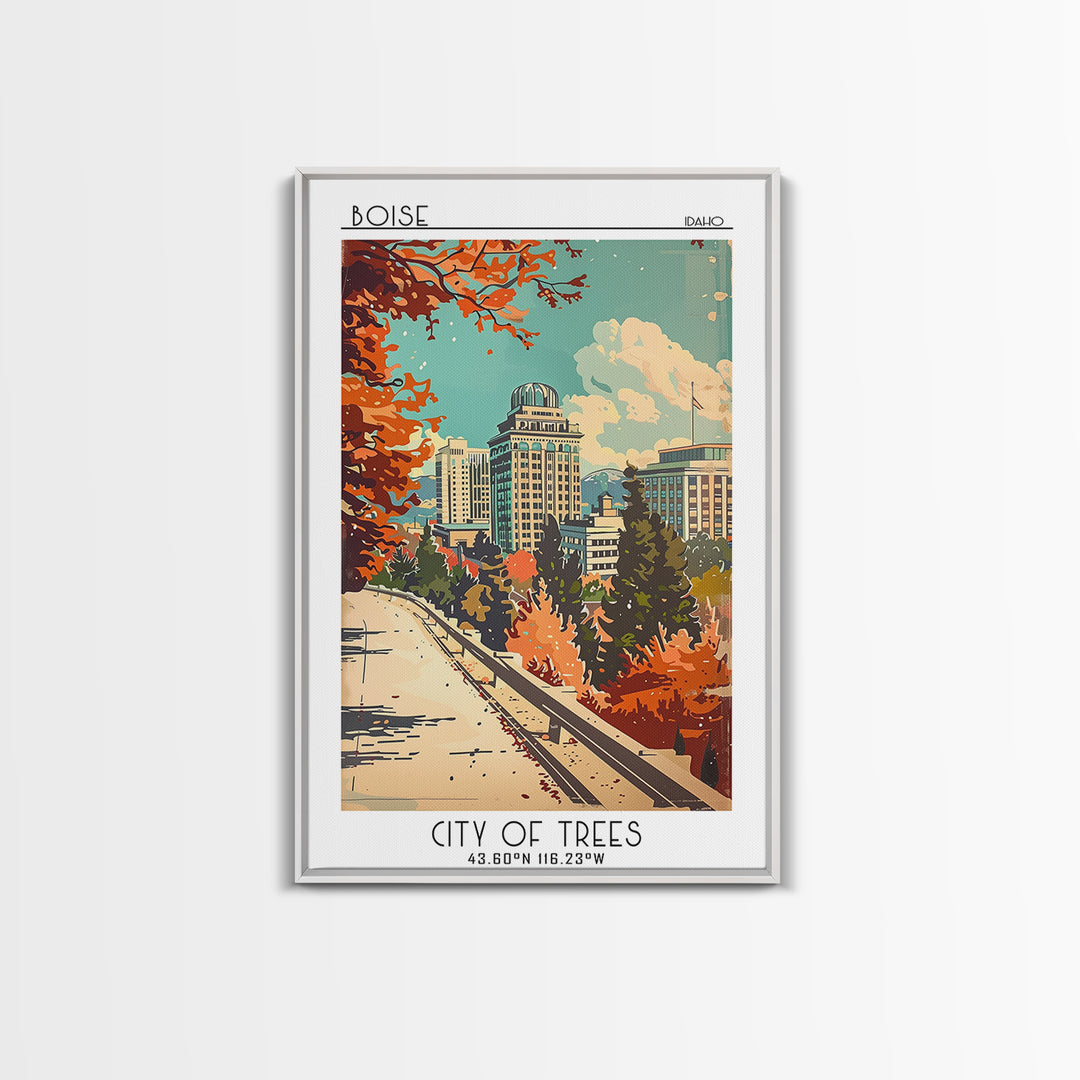 Boise Idaho Travel Poster, Framed Canvas Print, Retro Travel Poster, City Wall Art, Gallery Wall Set, Fine Art Print, Travel Posters