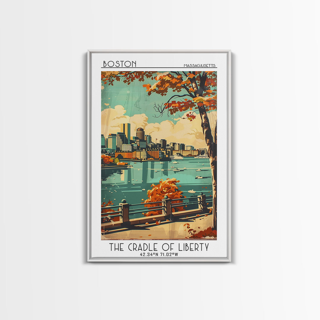 Boston Massachusetts Travel Poster, Canvas Print, Travel Prints, Landscape Art, City Art Print, Minimalist Poster, Home Office Decor