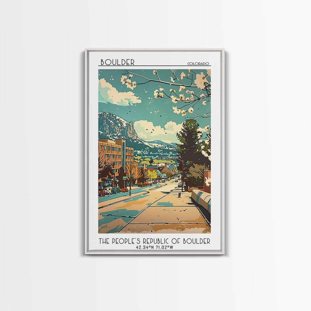 Boulder Travel Poster, Framed Canvas Print, Travel Wall Art, City Wall Art, Landscape Art, Vintage Posters, Wall Art, City Art Print