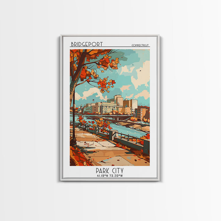 Bridgeport Travel Poster, Framed Canvas Print, City Art Print, Travel Wall Art, Art Print, Retro Travel Poster, Mid Century Wall Art