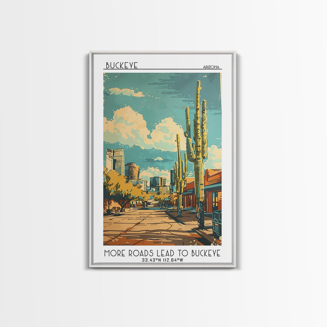 Buckeye Travel Poster, Framed Canvas Print, Travel Wall Art, City Wall Art, Minimalist Poster, Watercolor Cityscape, Wanderlust Gift