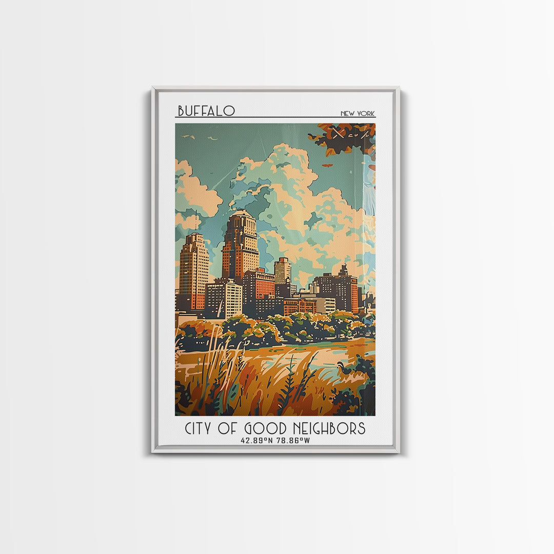 Buffalo Travel Poster, Framed Canvas Print, Travel Wall Decor, Minimalist Poster, Modern Wall Decor, Fine Art Print, Wanderlust Gift
