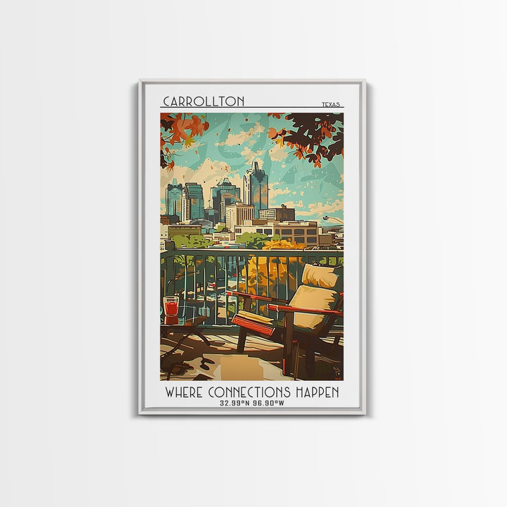 Carrollton Texas Travel Poster, Framed Canvas Print, Retro Wall Art, Travel Print, Modern Wall Decor, Retro Travel Print, Poster Art