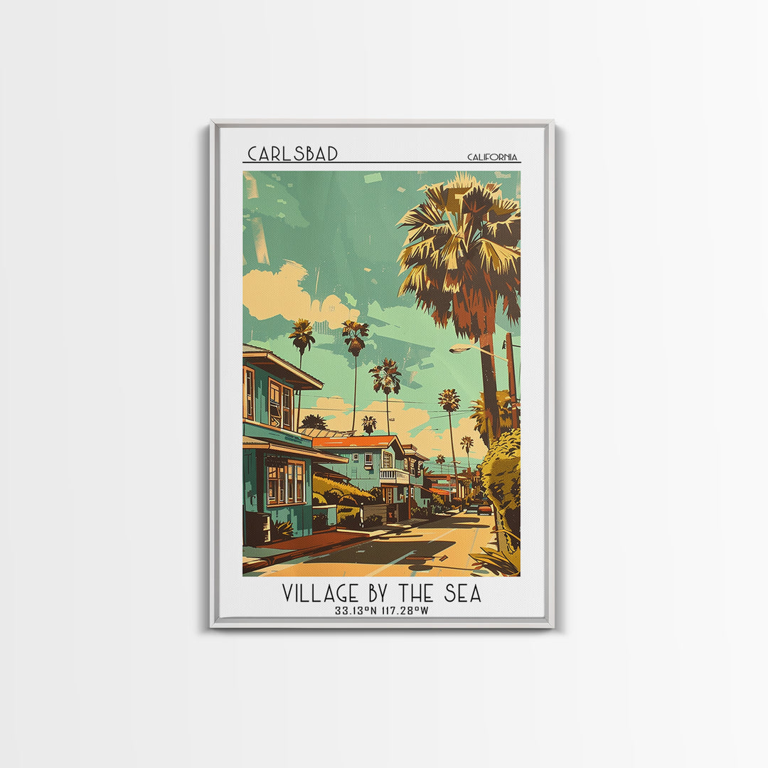 Carlsbad Travel Poster, Framed Canvas Print, City Travel Poster, Travel Wall Decor, Gallery Wall Set, Wall Art, Mid Century Wall Art