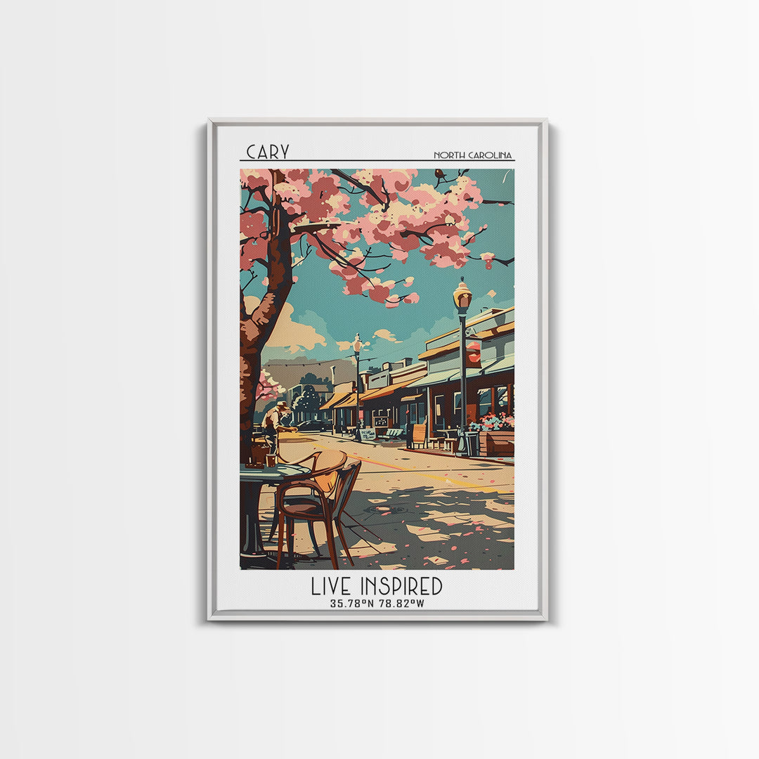 Cary Travel Poster, Framed Canvas Print, Travel Wall Art, City Wall Art, Travel Decor, Art Print, City Travel Poster, Travel Posters